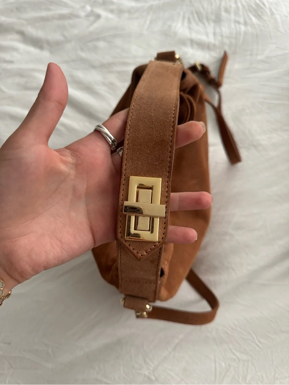 Claudia Canova genuine leather Brown Suede Shoulder Bag with Gold Hardware